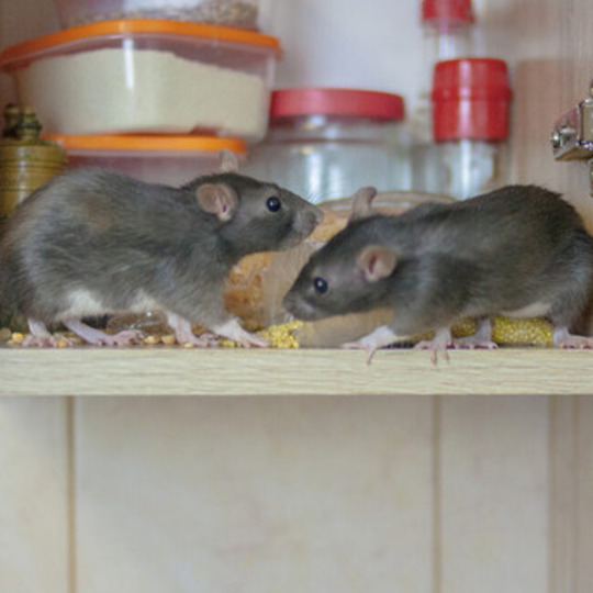 Mice eating food from a cupboard